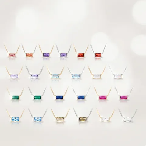 925 Sterling Silver Baguette Cut Zirconia Pendant Necklace For Women 18K Gold Plated Minimalist Birthstone Geometric Jewelry Square Crystal Necklace