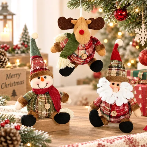 Christmas Gnome Plush Ornaments Rudolph Striped Knit Hat Santa Snowman Reindeer Sitting Doll For Xmas Party Home Decor