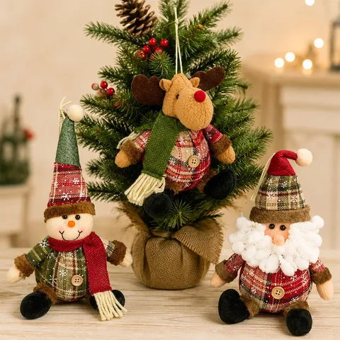 Christmas Gnome Plush Ornaments Rudolph Striped Knit Hat Santa Snowman Reindeer Sitting Doll For Xmas Party Home Decor