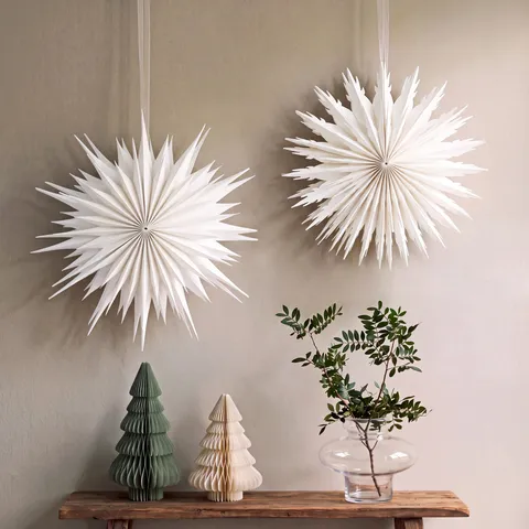 3D Weiß Papierfächer Schneeflocke Hängende Dekorationen Große Schneeflocke Ornamente Für Weihnachten Winter Thema Party Deko