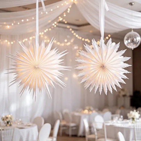 3D Weiß Papierfächer Schneeflocke Hängende Dekorationen Große Schneeflocke Ornamente Für Weihnachten Winter Thema Party Deko
