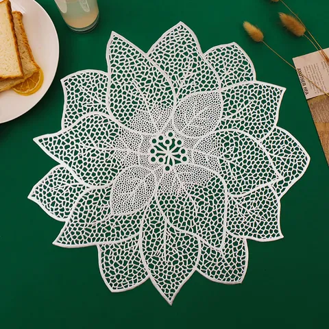 PVC Table Placemat Gold Silver Ginkgo Leaf Hollow Heat Resistant Dining Table Mat Western Restaurant Decor