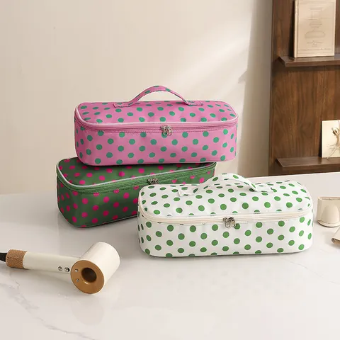 Portable Hair Dryer Storage Bag Large Capacity Travel Organizer Pouch Cute Polka Dot Leopard Print Makeup Cosmetic Bag