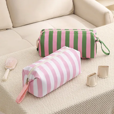 Large Capacity Stripe Hair Dryer Storage Bag Portable Travel Makeup Pouch Multifunctional Cosmetic Organizer Bag