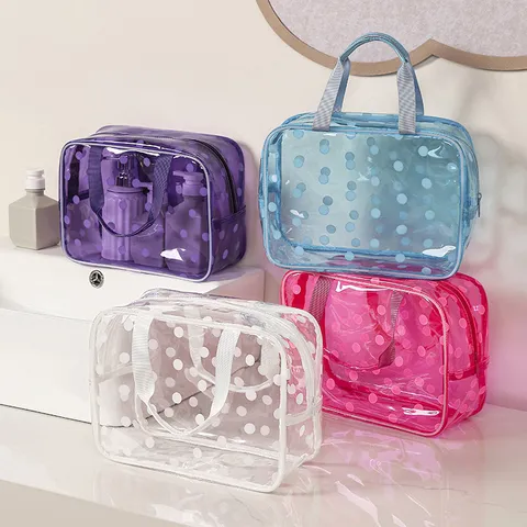 Transparent PVC Waterproof Toiletry Bag Large Capacity Portable Travel Makeup Pouch Polka Dot Storage Bag For Swimming Gym