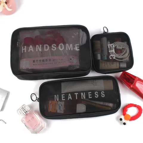 Nylon Mesh Travel Storage Bag Waterproof Transparent Cosmetic Organizer Multi-function Wash Pouch Portable Makeup Bag