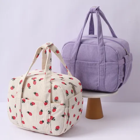 Corduroy Insulated Lunch Bag Portable Thermal Cooler Tote Bag With Zipper Pocket For Office Work Outdoor Travel