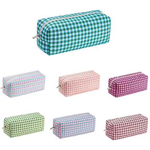 Large Capacity Travel Storage Bag Plaid Canvas Portable Hair Dryer And Curling Iron Organizer Cosmetic Bag