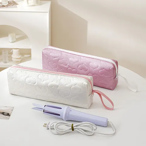 Portable Travel Hair Styling Tool Storage Bag Waterproof PU Leather Quilted Heart Embossed Large Capacity Organizer