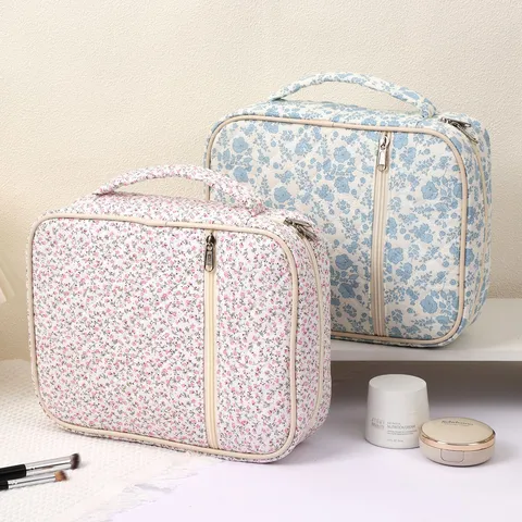 Retro Quilted Floral Book Storage Bag Large Capacity Portable Dustproof Book Cover Student Tote Organizer Handbag