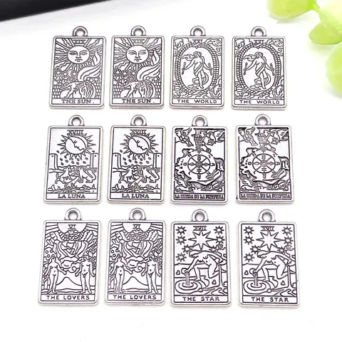 Vintage Zinc Alloy Square Tarot Card Charms For DIY Jewelry Making Pendants For Bracelet Keychain Necklace Sun Moon Lovers Star World
