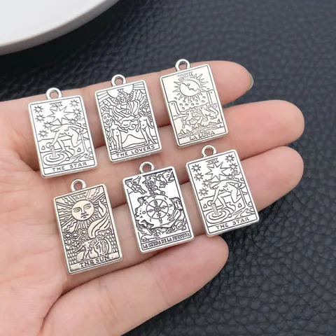 Vintage Zinc Alloy Square Tarot Card Charms For DIY Jewelry Making Pendants For Bracelet Keychain Necklace Sun Moon Lovers Star World