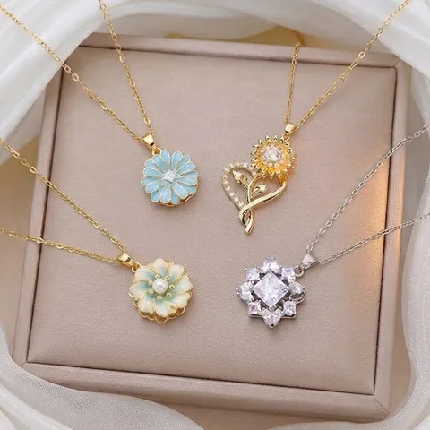 Moda Mujer Collar Colgante Floral Girasol Anillo Pendiente Pulsera Chapado Oro Plata Cobre Strass Joyería Cadena Clavícula