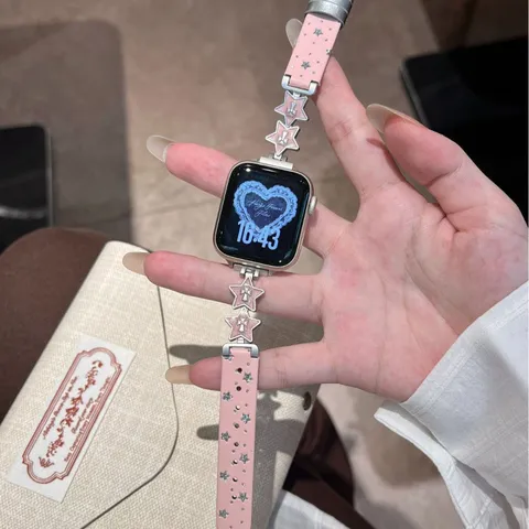 Fashion Leather Watch Band Compatible With Smart Watch Rhinestone Star Pendant Replacement Strap Elegant Wristband Jewelry