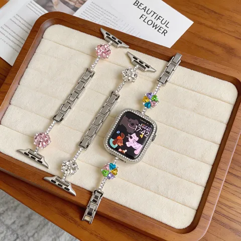 Strass Metall Uhrenarmband Kristall Klee Armband Strap Kompatibel Mit Smartwatch Damen Schmuck
