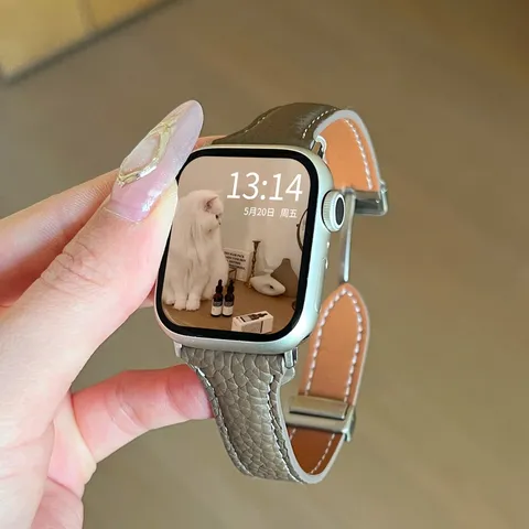 Genuine Leather Watch Band Slim Waist Design Folding Clasp Replacement Wrist Strap For Smartwatch Accessories