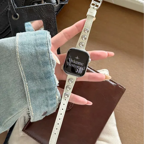 Cinturino per Orologio Intelligente in Pelle con Perle Tonde in Metallo Cinturino di Ricambio Compatibile per Apple Watch Huawei Xiaomi