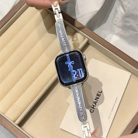 Cinturino per Orologio in Metallo Scamosciato Strass Stile Coreano Compatibile Con Smartwatch Cinturino di Lusso