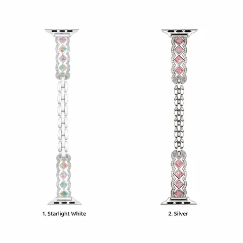 Stainless Steel Wave Block Rhinestone Watch Strap Compatible With Apple Watch Smartwatch Replacement Band