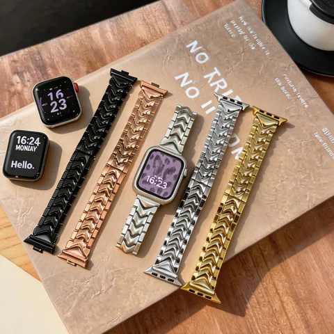 Edelstahl Metall Armband Mit Strass Gehäuse Luxus Mechanische Kette Ersatz Für Smartwatch