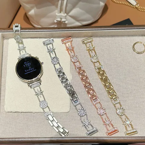 Luxus Metall Smartwatch Armband Strass Stern Kette Strap Kompatibel Mit Uhr Damen Mode Schmuck