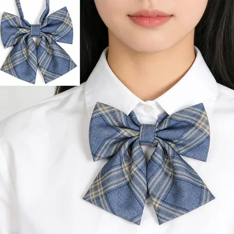 Nœud Papillon à Carreaux Style Preppy pour Femme Uniforme Chemise JK Ruban Pré-noué Col Fleur Accessoires de Mode
