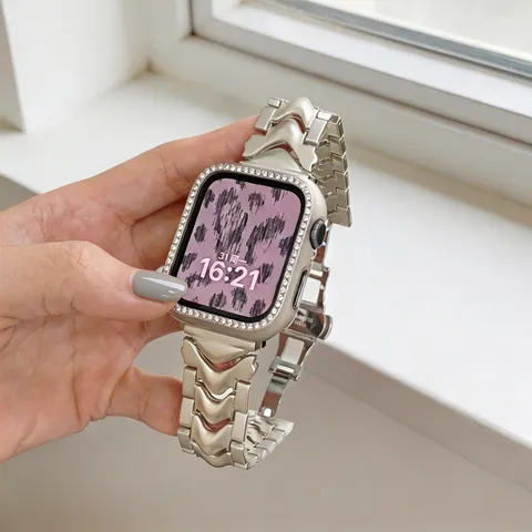 Edelstahl Metall Armband Mit Strass Gehäuse Luxus Mechanische Kette Ersatz Für Smartwatch