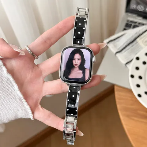 Λουράκι Apple Watch από Δέρμα Πουά με Μεταλλική Αλυσίδα Πολυτελές Ανοξείδωτο Ατσάλι Συμβατό Με iWatch Series Γυναίκες