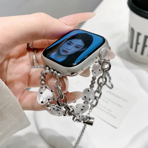 Edelstahl Kette Uhrenarmband Mit Perle Und Herz Charms Ersatzarmband Für Smartwatch Damen Mode Schmuck