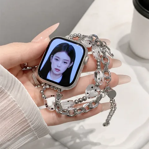 Edelstahl Kette Uhrenarmband Mit Perle Und Herz Charms Ersatzarmband Für Smartwatch Damen Mode Schmuck
