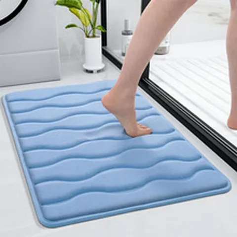 Minimalist Polyester Memory Foam Bath Mat Embossed Non Slip Floor Mat Water Absorbent Entrance Mat For Bathroom