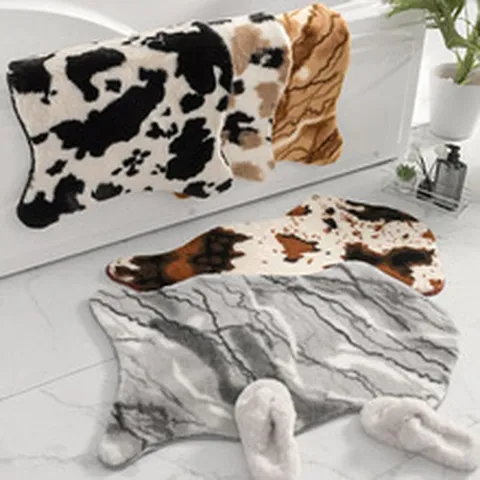 Faux Rabbit Fur Area Rug Marble Pattern Fluffy Bedside Mat Non-Slip Soft Shaggy Floor Carpet For Living Room Bedroom