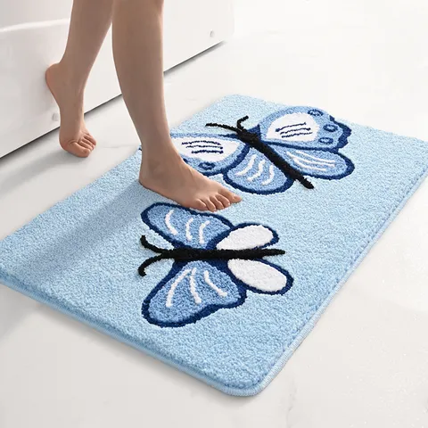 Alfombrilla de Suelo Flocada Alfombra de Sala Dormitorio Cabecera Entrada Antideslizante Absorbente de Agua Decoración