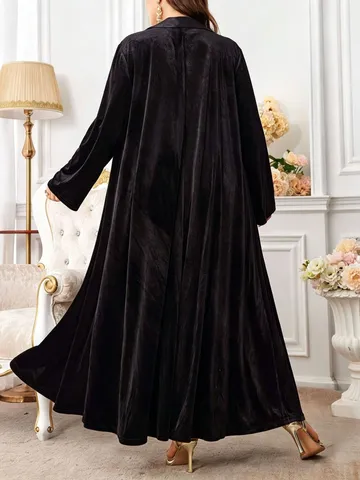 Damen Übergröße Samt Robe Langarm Blumen Stickerei Offener Cardigan Elegant Retro Luxuriös Lang Oberbekleidung