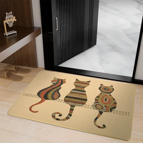 Linen Printed Doormat Anti-Slip Absorbent Floor Mat For Home Entrance Hallway Bathroom Kitchen Wear-Resistant Rug
