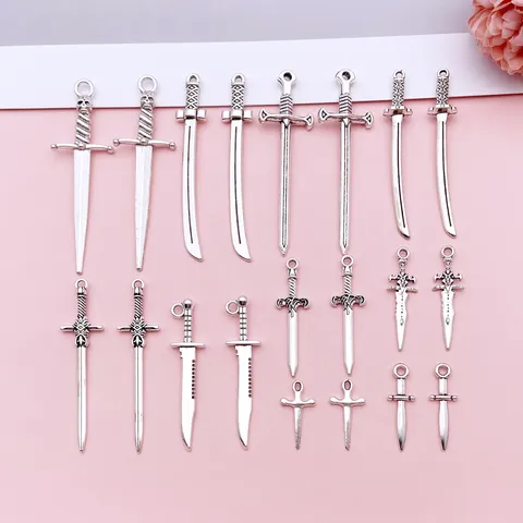Vintage Ancient Silver Zinc Alloy Sword Charm Pendant Dagger Cross Skull DIY Accessories For Necklace Bracelet Jewelry Making