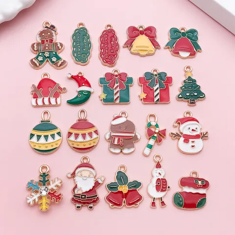 Christmas Alloy Enamel Charms Santa Claus Snowman Gingerbread Man Bell Gift Box DIY Jewelry Making Pendants For Bracelets Necklaces