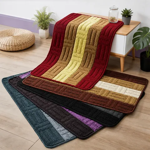 Multi-Color Striped Polypropylene Floor Mat Non-Slip Absorbent Door Mat Machine Woven Carpet For Bathroom Bedroom Entryway