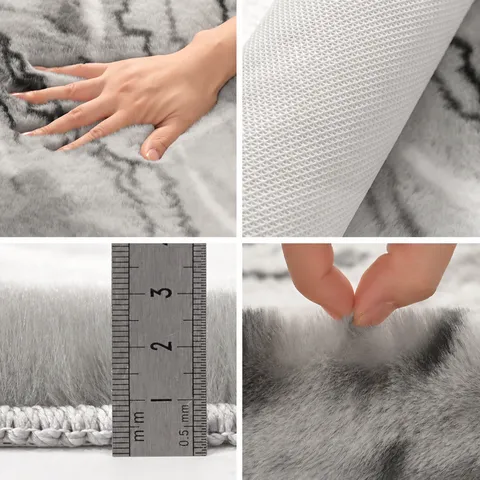 Faux Rabbit Fur Area Rug Marble Pattern Fluffy Bedside Mat Non-Slip Soft Shaggy Floor Carpet For Living Room Bedroom