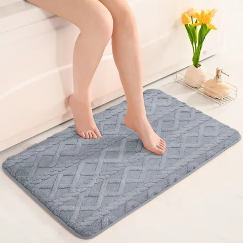 Solid Color Jacquard Bathroom Floor Mat Absorbent Anti-Slip Cotton Velvet Door Mat For Living Room Bedroom Home Decor