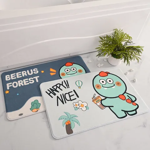 Cartoon Dinosaur Print Floor Mat Absorbent Anti Slip Carpet For Living Room Bedroom Bathroom Home Decor