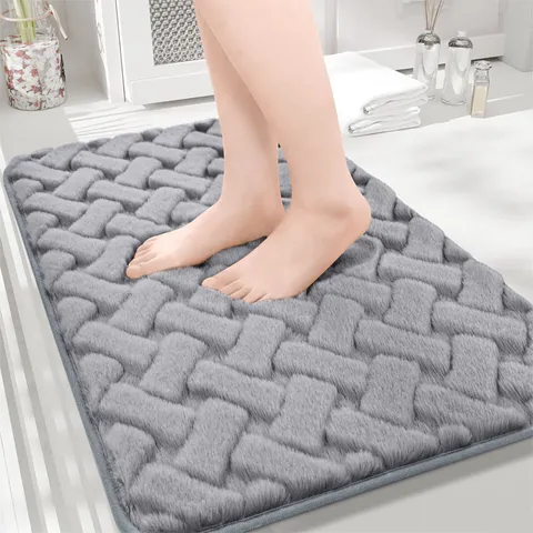 Faux Rabbit Fur Floor Mat Soft Absorbent Non-Slip Bath Mat Thickened Solid Color Bedroom Living Room Entrance Door Mat