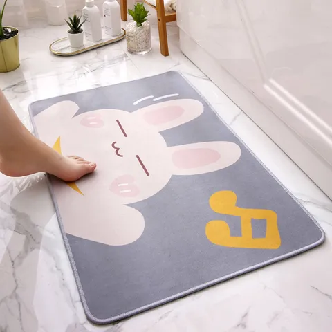 Cute Cartoon Printed Non Slip Floor Mat Absorbent Polyester Doormat For Living Room Bathroom Kitchen Home Decor