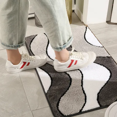 Modern Minimalist Anti Slip Floor Mat Absorbent Bath Mat Geometric Wave Carpet For Bathroom Living Room Home Decor