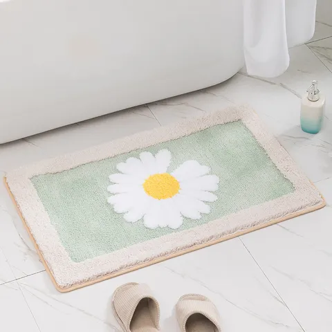 Cute Daisy Floral Bathroom Mat Soft Absorbent Non-Slip Cartoon Carpet Rug For Living Room Bedroom Home Decor