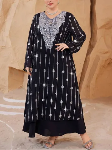 Vestido Largo Maxi de Manga Larga Talla Grande para Mujer Elegante Holgado Casual Estampado Floral