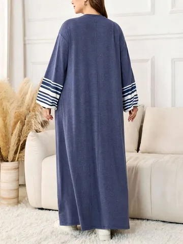 Damen Casual V-Ausschnitt Geometrischer Druck Glockenärmel Lockere Übergröße Langes Kleid Elegantes Herbst