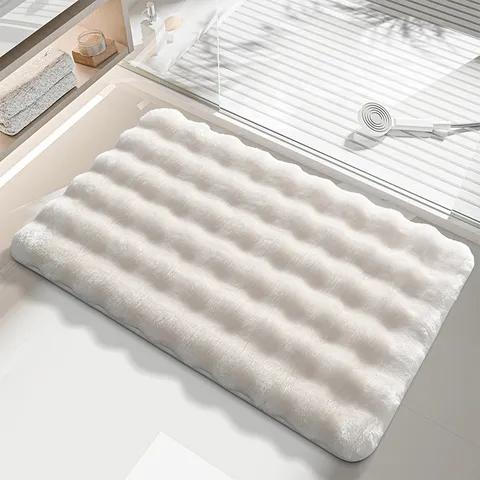 Thickened Plush Bath Mat Non Slip Absorbent Floor Mat Minimalist Solid Color Door Mat For Bathroom Bedroom Living Room