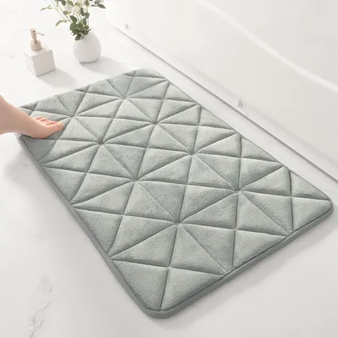 Thickened Memory Foam Floor Mat Non-Slip Coral Fleece Mat Geometric Embossed Absorbent Carpet For Living Room Bedroom