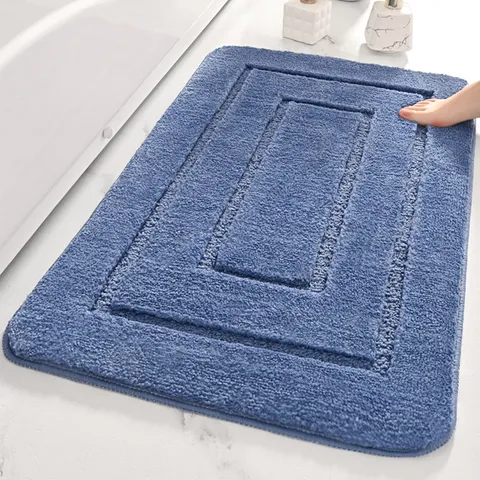 Microfiber Loop Pattern Bathroom Floor Mat Solid Color Absorbent Anti-Slip Toilet Washroom Doorway Foot Mat Plush Rug